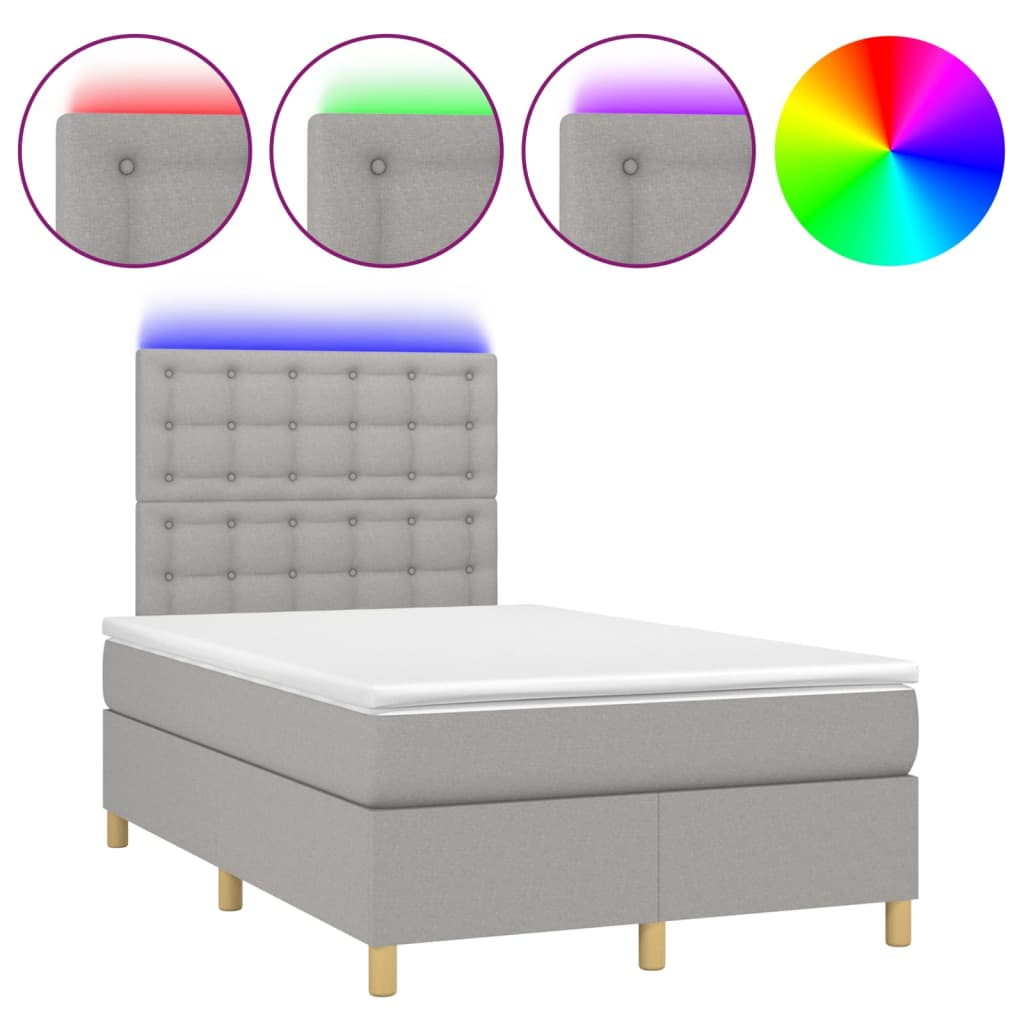 cama box spring con colchon tela y led gris claro 120x200 cm botones