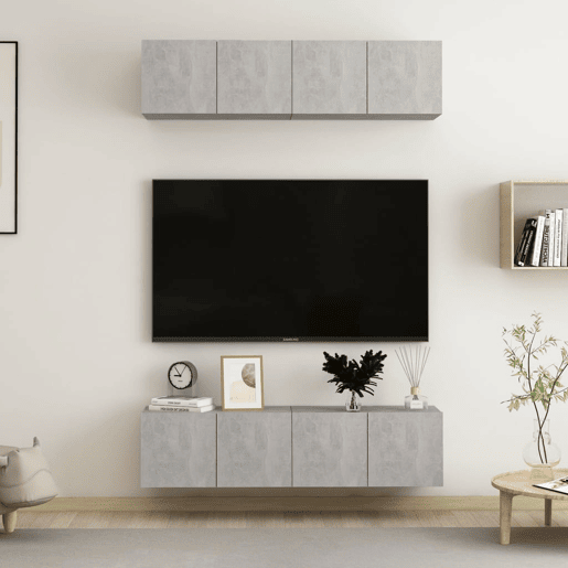 móveis de TV - Armários TV 4 pcs 60x30x30 cm contraplacado cinzento cimento