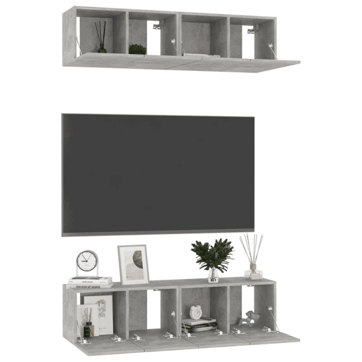 móveis de TV - Armários TV 4 pcs 60x30x30 cm contraplacado cinzento cimento
