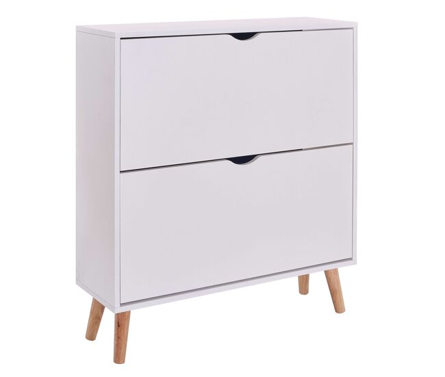 Zapatero blanco 2 trampones fiano nórdico moderno mueble recibidor entrada pasillo 80x92x24 cm