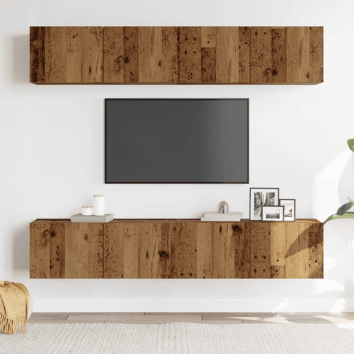 armários de TV - Módulos de TV montados na parede 4 pcs madeira velha