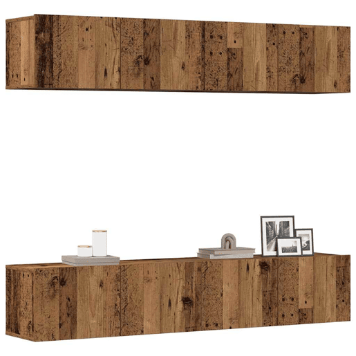 armários de TV - Módulos de TV montados na parede 4 pcs madeira velha