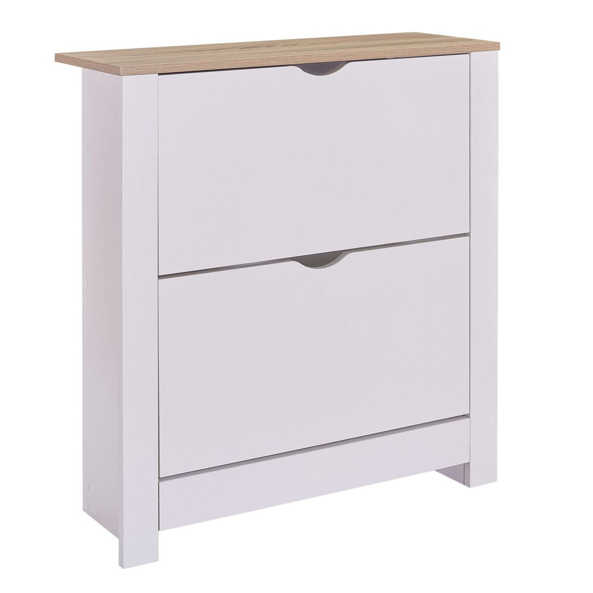 Zapatero, mueble recibidor 2 trampones tivoli melamina blanco y roble 81x74x24 cm