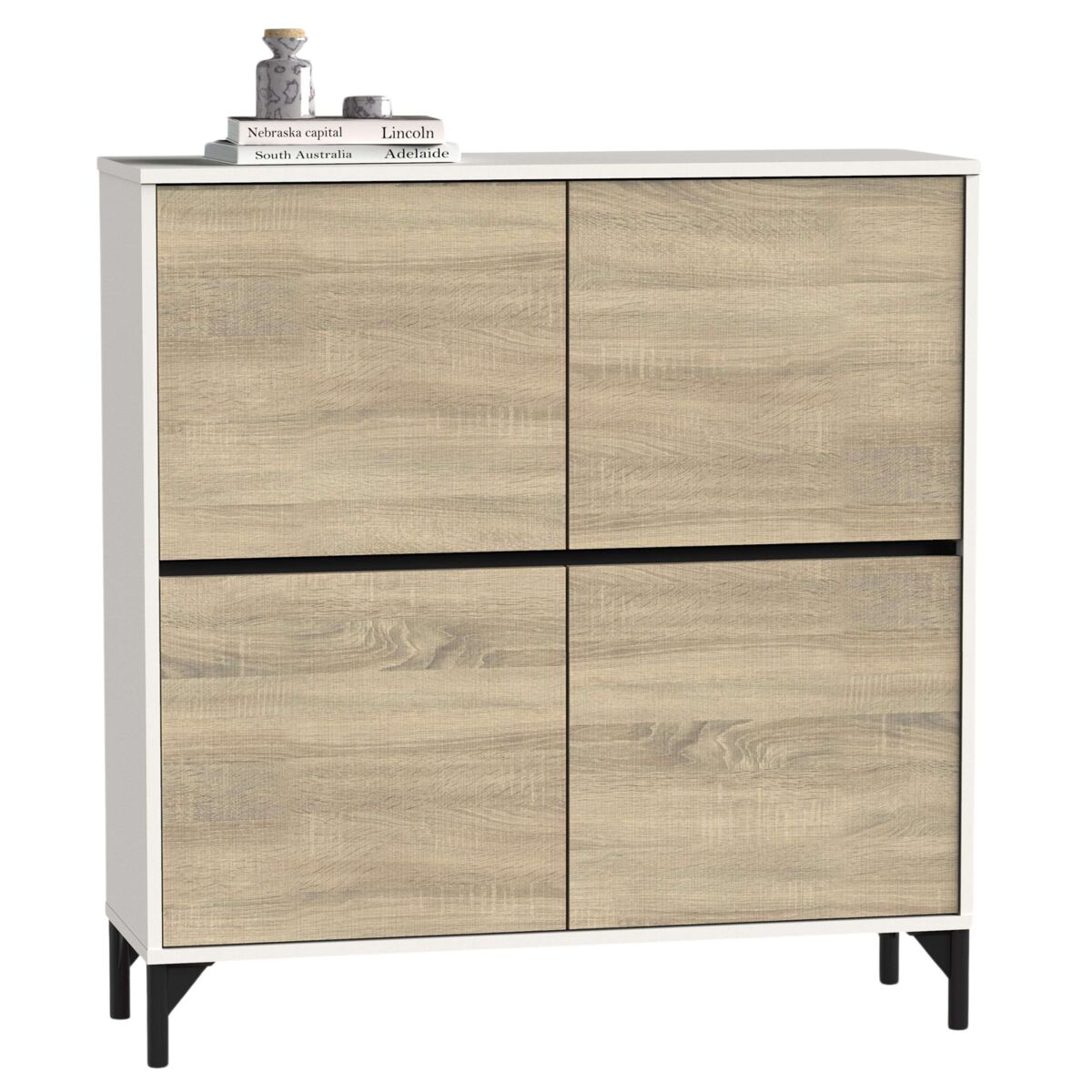 Mueble recibidor zapatero tokio 4 puertas 5 baldas mueble pasillo color blanco mate y roble cambrian 101 cm