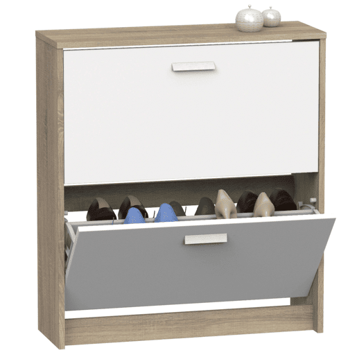 Sapateira Tibetana de 2 portas, carvalho cambriano e branco, 74 cm Sapateira Tibetana de 2 portas, carvalho cambriano e branco, 74 cm