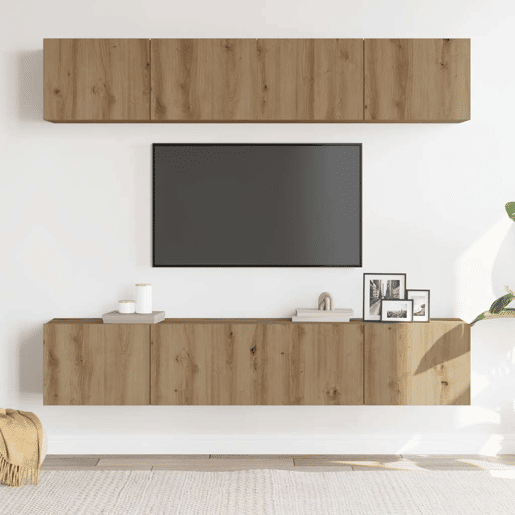 Armários de TV - Móveis de TV montados na parede 4 pcs madeira carvalho artisiano