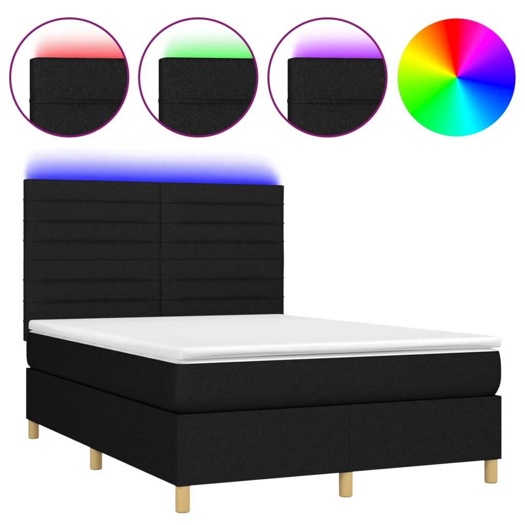 cama box spring colchon y luces led tela negro 140x200 cm rayas horizontales
