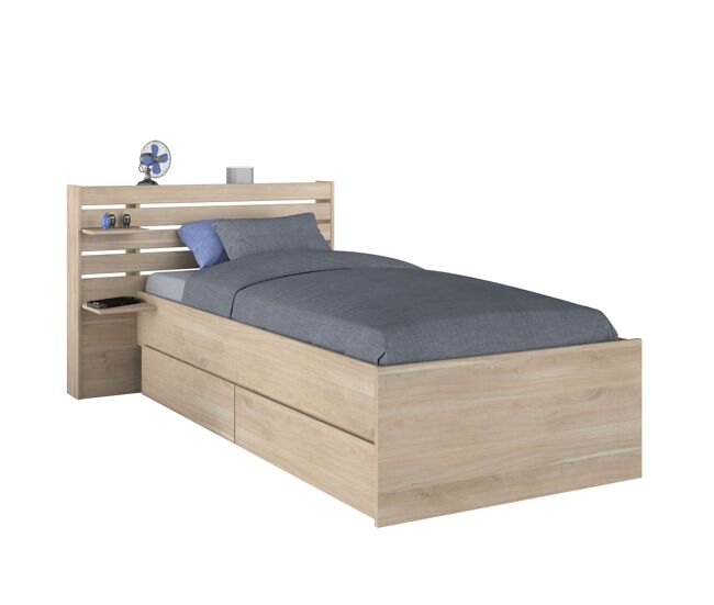 Cama juvenil eik con 2 cajones inferiores roble japonés 90x190-200