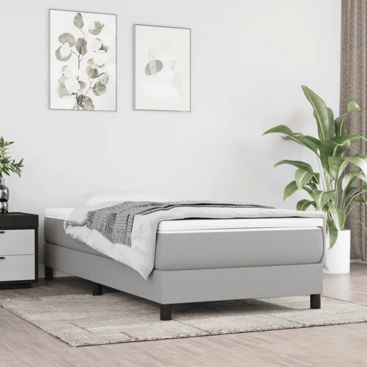 Cama de solteiro - Cama de uma pessoa - Estrutura de cama sem colchão 90x200 cm tecido cinzento-claro