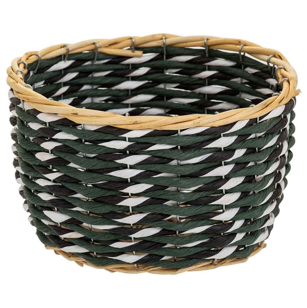 Cesto de madera y cuerda de papel verde d25x14,5