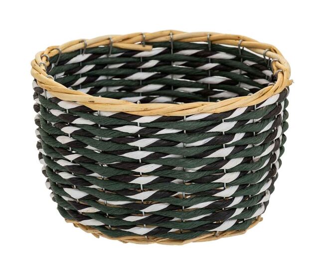 Cesto de madera y cuerda de papel verde d25x14,5