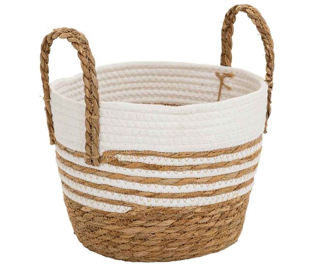 Cesto de fibra natural y algodãƒâ€œn blanco d24x20/28,5