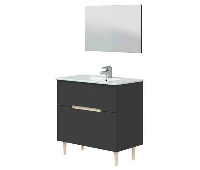 Mueble de baño con espejo y lavabo lotto color gris antracita y roble claro 80x45x80 cm