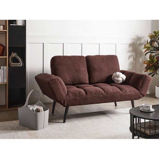 Sofá-cama BREKKE Bouclé Castanho 2 lugares