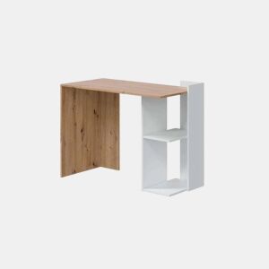 Conjunto de mesa de escritório e estante em design moderno branco e carvalho