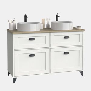 Móvel de banheiro duplo Toscana com 2 gavetas e 2 portas com pias de 120 cm em carvalho branco e cambriano