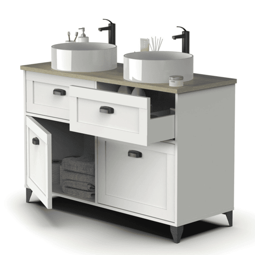 Móvel de banheiro duplo Toscana com 2 gavetas e 2 portas com pias de 120 cm em carvalho branco e cambriano
