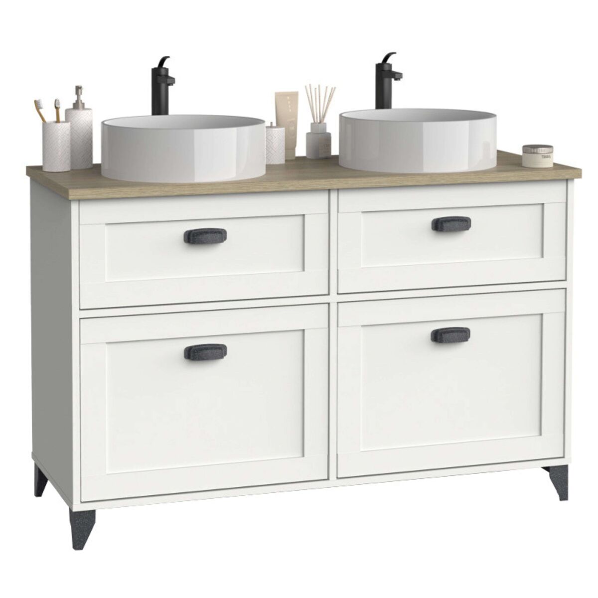 Mueble de baño doble toscana 2 cajones y 2 puertas sin lavabo 120cm blanco y roble cambrian