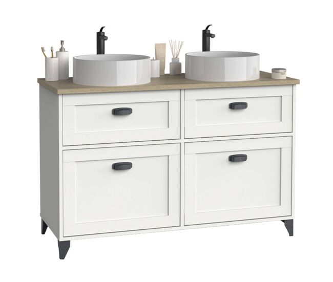 Mueble de baño doble toscana 2 cajones y 2 puertas sin lavabo 120cm blanco y roble cambrian