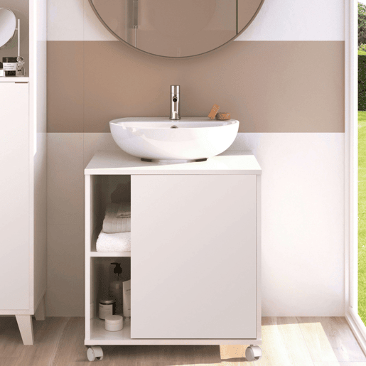 Móveis de banheiro Sitra com rodas, branco brilhante, 59 cm