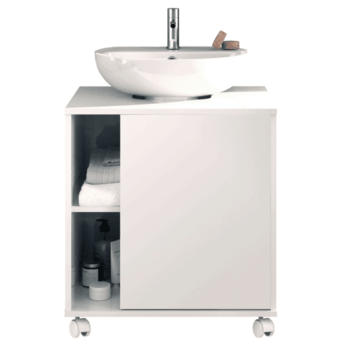 Móveis de banheiro Sitra com rodas, branco brilhante, 59 cm