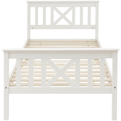 Cama de madeira maciça com estrado de ripas - 90x200cm - Branco