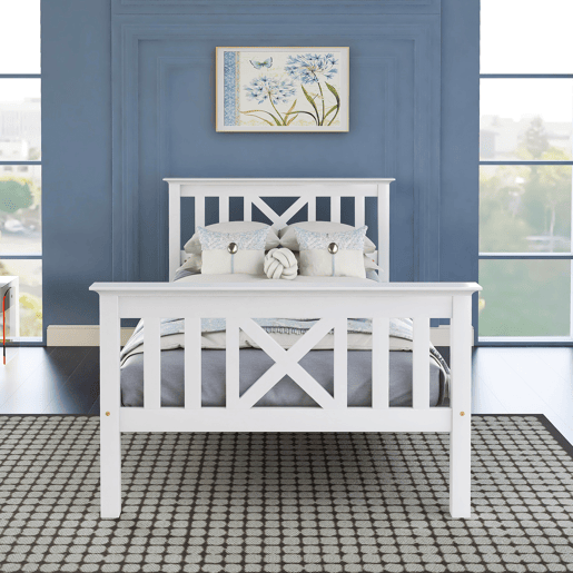 Cama de madeira maciça com estrado de ripas - 90x200cm - Branco
