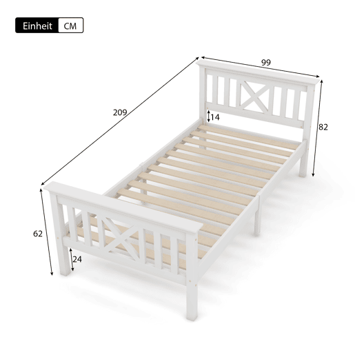 Cama de madeira maciça com estrado de ripas - 90x200cm - Branco
