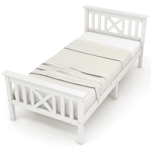 Cama de madeira maciça com estrado de ripas - 90x200cm - Branco