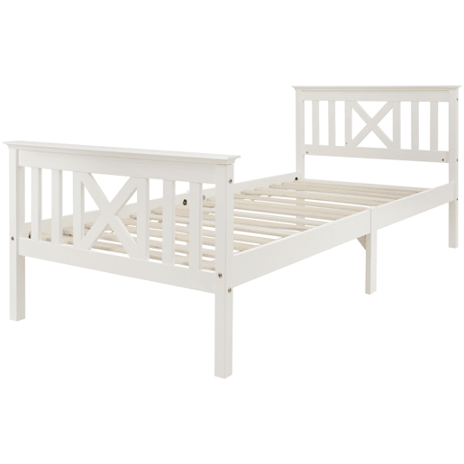 Cama de madeira maciça com estrado de ripas - 90x200cm - Branco