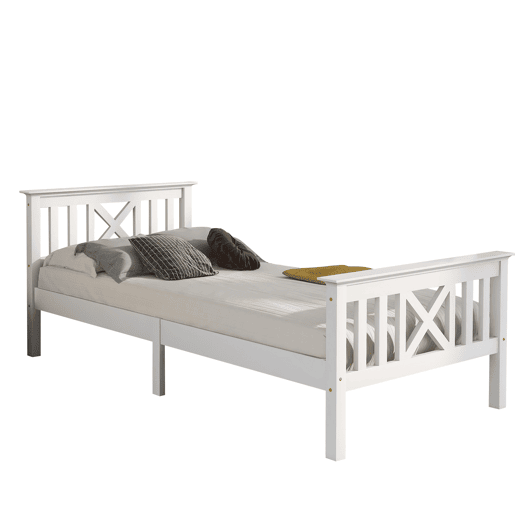 Cama de madeira maciça com estrado de ripas - 90x200cm - Branco