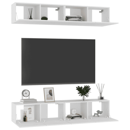 móveis de TV - Armários TV 4 pcs 80x30x30 cm contraplacado branco