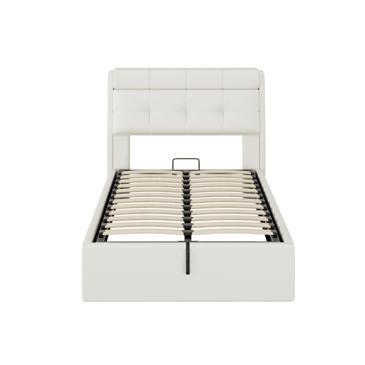 Cama de couro sintético com sofá de 90x200 cm - couro sintético - cabeceira com sofá - Branco