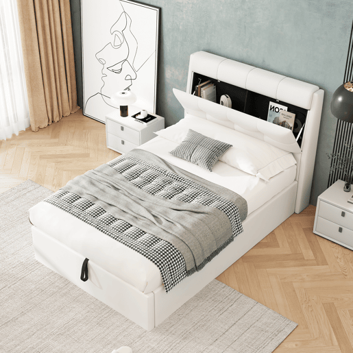 Cama de couro sintético com sofá de 90x200 cm - couro sintético - cabeceira com sofá - Branco