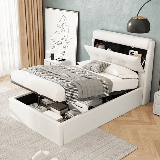 Cama de couro sintético com sofá de 90x200 cm - couro sintético - cabeceira com sofá - Branco