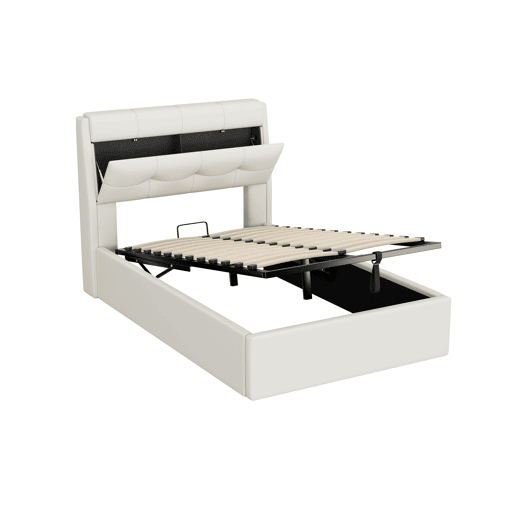 Cama de couro sintético com sofá de 90x200 cm - couro sintético - cabeceira com sofá - Branco