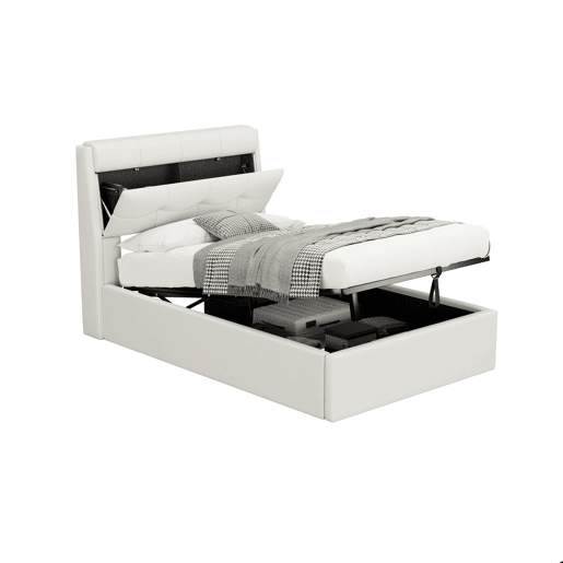 Cama de couro sintético com sofá de 90x200 cm - couro sintético - cabeceira com sofá - Branco