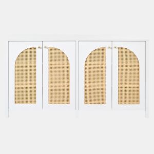 Aparador moderno com prateleiras reguláveis - portas de rotim - MDF - Branco