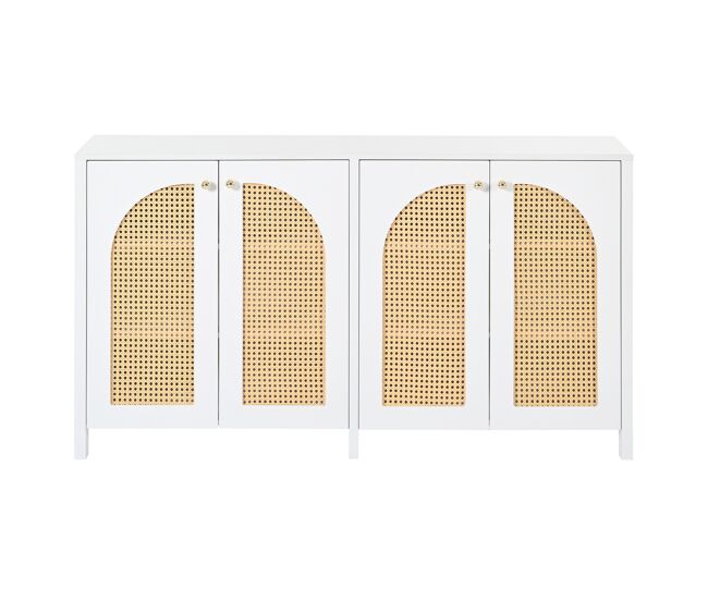 Aparador moderno con estantes ajustables - puertas de ratán - mdf - blanco
