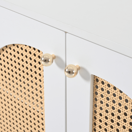 Aparador moderno com prateleiras reguláveis - portas de rotim - MDF - Branco