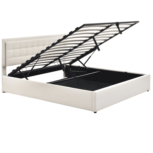 Cama contentora 180x200cm com LED em imitação de pele - com estrado - Branco