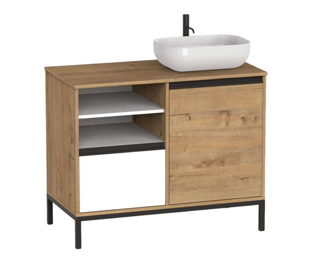 Mueble de baño con patas y lavabo támesis roble y blanco 100 cm