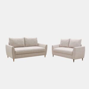 Pacote de 2 sofás Mave estilo contemporâneo para sala de estar e jantar em bege com 1 sofá de 3 lugares e 1 sofá de 2 lugares