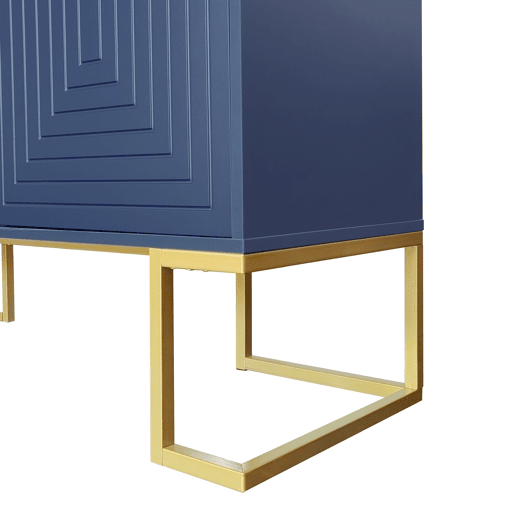 Aparador moderno com prateleiras reguláveis - 3 portas em forma de U - puxadores e base em metal - Azul