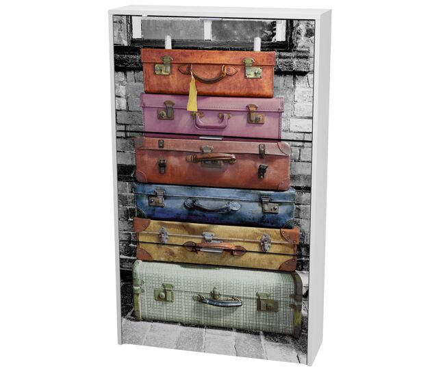 Zapatero suitcase 3 puertas con impresión y color blanco pasillo entrada estilo moderno 117x60x24 cm