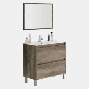 Móveis de banheiro estilo natural Zenda na cor carvalho Nordik com espelho e 2 gavetas 80x80x45 cm (pia cerâmica)