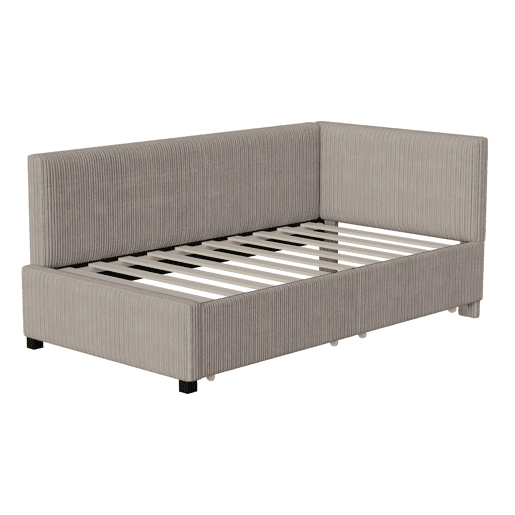Sofá-cama estofado 90x200cm em veludo - 2 gavetas - com estrado de molas - Cinzento