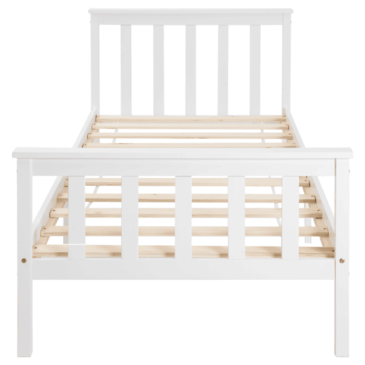 Cama de adulto 90x200 cm de madeira maciça com estrado de ripas - Branco
