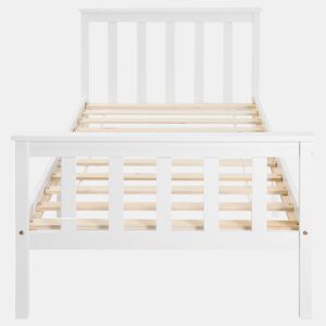 Cama de adulto 90x200 cm de madeira maciça com estrado de ripas - Branco