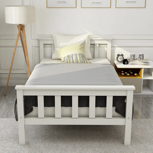 Cama de adulto 90x200 cm de madeira maciça com estrado de ripas - Branco